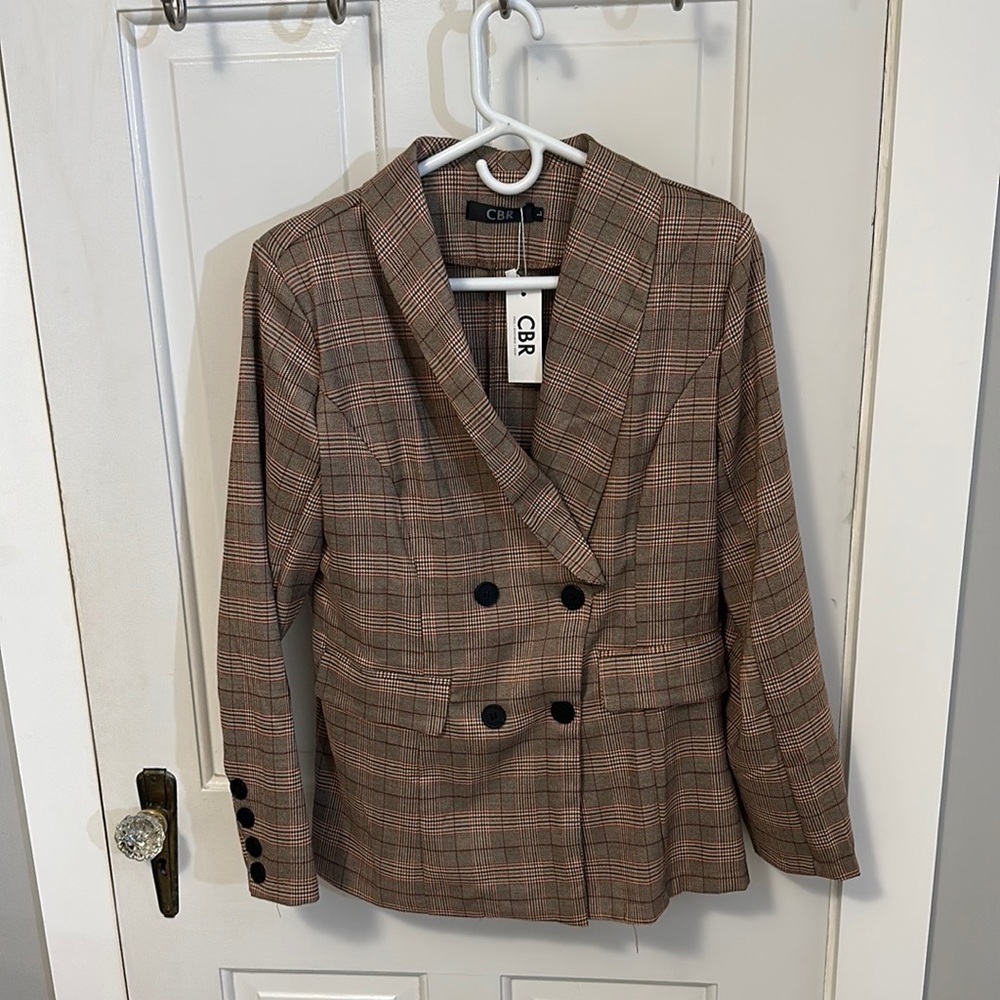 Plaid Long Sleeve Blazer Coat